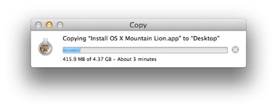 Mac OS X's file copying progress dialog contains a prominent progress bar. Additionally, it displays detailed information about the name of the copied files, the copy destination, the amount of data already copied and remaining, and an estimate of the remaining time required for the process to complete.