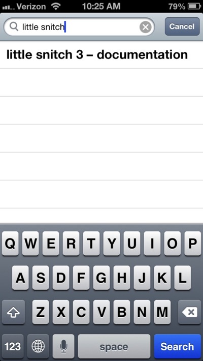 On the iPhone, the title appears in the search results list as well.