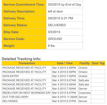 The tracking page for the order shows a 