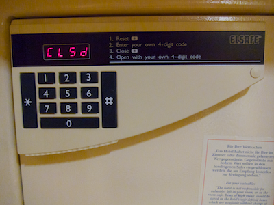Another safe's front view, showing a differently laid-out number pad