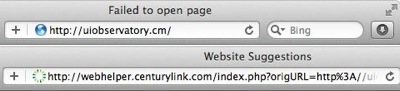 Safari retains the originally entered URL. CenturyLink's Web Helper modifies it