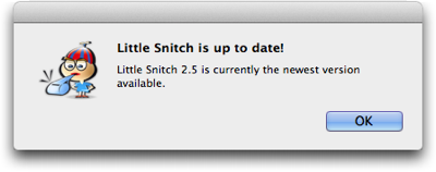 A standard OS X dialog box, stating that the application Little Snitch is up to date