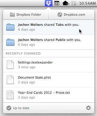 Notifications of newly shared folders appear, which above the recently the list changed files, have the same look like the latter. One would expect that they also behave in a similar manner.