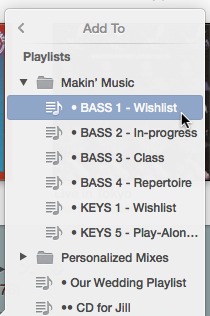 Folders in the Playlist sub-menu group tracks. Just like their counterparts in the Finder, they can be opened and closed by clicking on them.